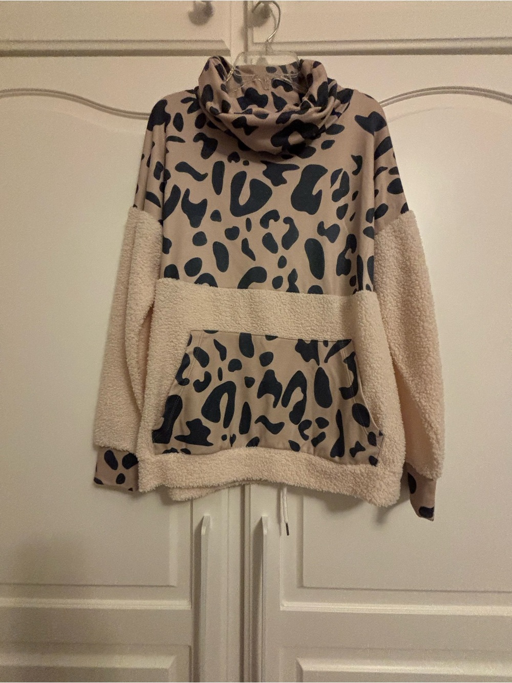 Cozy Beige Animal-Print Sherpa Pullover Sweater